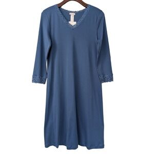 Hanro 77162 Moments Lace Trim Cotton Nightgown Cotton Size XS True Navy NWT $195